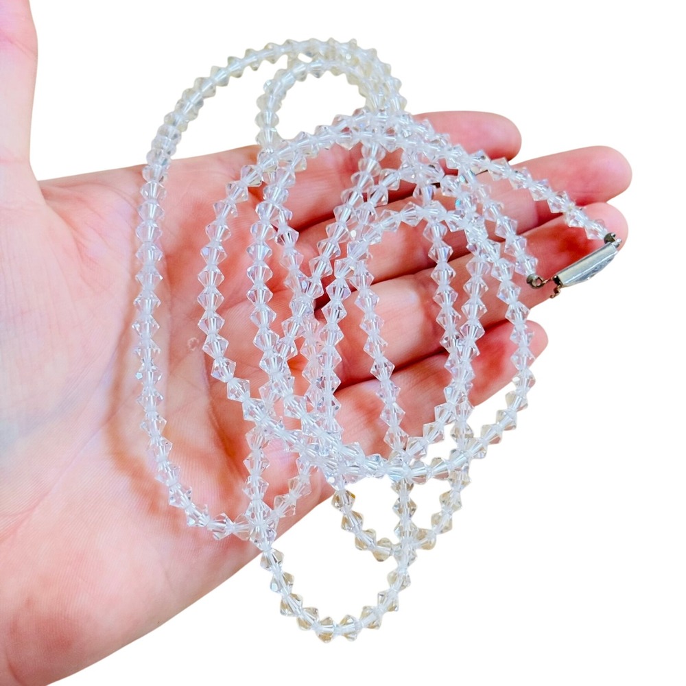 Vtg Flapper Necklace Victorian Crystal Faceted Beaded Extra Long 48" Jeweled